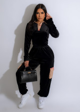 Printed Plaid Patchwork Gold Velvet Two Piece Pants Set TE-4648