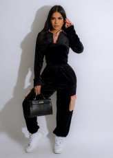 Printed Plaid Patchwork Gold Velvet Two Piece Pants Set TE-4648