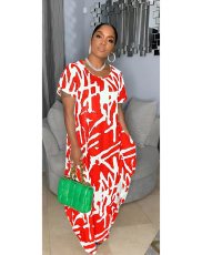 Plus Size Print Short Sleeve Loose Maxi Dress GDNY-D2197