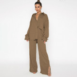 Lapel Single-breasted Tie Up Two Piece Pants Set SSNF-220813