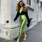 Solid High Waist Split Long Skirt GBTF-7662SG