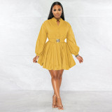 Long Sleeve Solid Color Mini Dress SSNF-211235