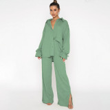 Lapel Single-breasted Tie Up Two Piece Pants Set SSNF-220813