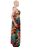 Sexy Halter Blackless Split Print Dress XHXF-290