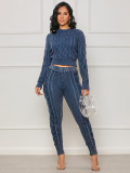 Vintage Knit Lozenge Sweater Two Piece Pant Set CH-23111