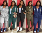 Plus Size Casual Solid Color Two Piece Pants Set XHSY-AT19135