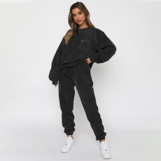 Corduroy Solid Color Pullover Two Piece Pants Set SSNF-211273