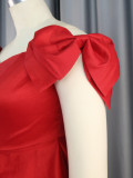 Bow-waisted A-line Midi Dress  GKEN-AM030329
