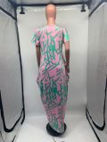 Plus Size Print Short Sleeve Loose Maxi Dress GDNY-D2197