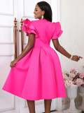 Plus Size Ruffled Sleeve Pleated Midi Dress GKEN-AM220728