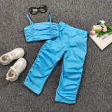 Kids Girl Pleated Sling Vest And Pants Two Piece Set GMYF-Y6423