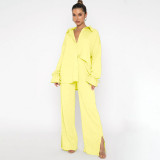 Lapel Single-breasted Tie Up Two Piece Pants Set SSNF-220813