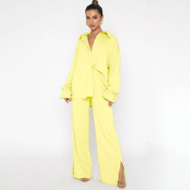 Lapel Single-breasted Tie Up Two Piece Pants Set SSNF-220813