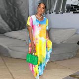 Plus Size Print Short Sleeve Loose Maxi Dress GDNY-D2197