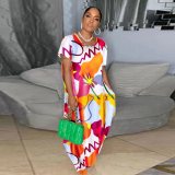 Plus Size Print Short Sleeve Loose Maxi Dress GDNY-D2197
