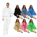 Solid Color Hooded Long Sleeve Pants Two Piece Set SSNF-211253