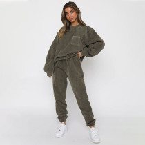 Corduroy Solid Color Pullover Two Piece Pants Set SSNF-211273