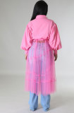 Mesh Patchwork Long Sleeve Long Shirt XHXF-950