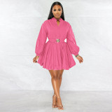 Long Sleeve Solid Color Mini Dress SSNF-211235