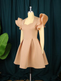 Plus Size Ruffled Sleeve Pleated Midi Dress GKEN-AM220728