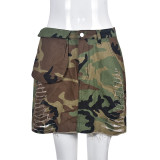 Plus Size Camouflage Tassel Hollow Out Half Body Skirt GBTF-9236DD
