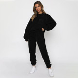 Corduroy Solid Color Pullover Two Piece Pants Set SSNF-211273