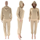 Solid Color Hooded Long Sleeve Pants Two Piece Set SSNF-211253