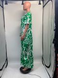 Plus Size Print Short Sleeve Loose Maxi Dress GDNY-D2197