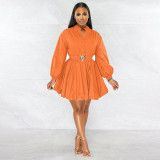 Long Sleeve Solid Color Mini Dress SSNF-211235