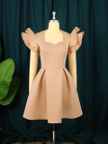 Plus Size Ruffled Sleeve Pleated Midi Dress GKEN-AM220728