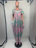 Plus Size Print Short Sleeve Loose Maxi Dress GDNY-D2197