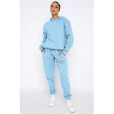 Solid Color Hooded Long Sleeve Pants Two Piece Set SSNF-211253