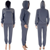 Solid Color Hooded Long Sleeve Pants Two Piece Set SSNF-211253