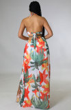 Sexy Halter Blackless Split Print Dress XHXF-290