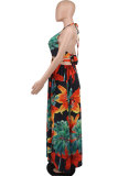 Sexy Halter Blackless Split Print Dress XHXF-290