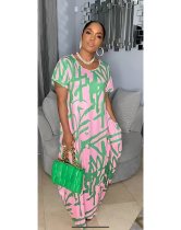 Plus Size Print Short Sleeve Loose Maxi Dress GDNY-D2197