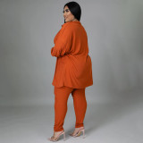 Plus Size Solid Color Long Sleeve Three Piece Pants Set NNWF-7966