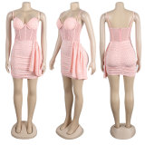 Plus Size Hot Drill Splicing Sling Pleated Mini Dress NY-2870