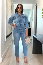 Casual Long Sleeve Denim Jumpsuit LX-6966