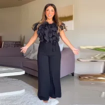 Plus Size One Shoulder Wide Leg Pants Jumpsuit NY-10655