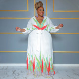 Plus Size Tie Up Print Big Swing Pleated Maxi Dress NNWF-7941