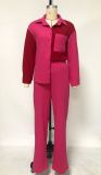 Fashion Color Block Long Sleeve Shirt Loose 2 Piece Set MIL-524