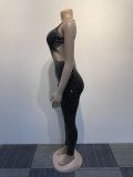 Plus Size Mesh Hot Drill Sling Tight Jumpsuit NY-2901