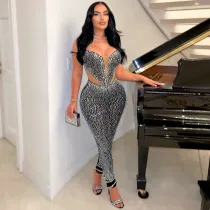 Plus Size Mesh Hot Drill Sling Tight Jumpsuit NY-2901