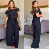 Plus Size One Shoulder Wide Leg Pants Jumpsuit NY-10655
