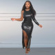 Plus Size Skinny Split Single Sleeve PU Leather Dress NY-2928