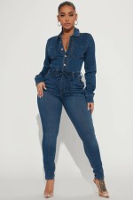 Casual Long Sleeve High Waist Denim Jumpsuit LX-3561