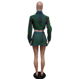 Fashion Denim Spray Paint Two Piece Pants Set MEM-88534