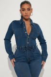 Casual Long Sleeve High Waist Denim Jumpsuit LX-3561