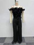 Plus Size One Shoulder Wide Leg Pants Jumpsuit NY-10655